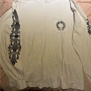 Chrome Hearts White Long Sleeve Tee with Black Sleeve Motifs